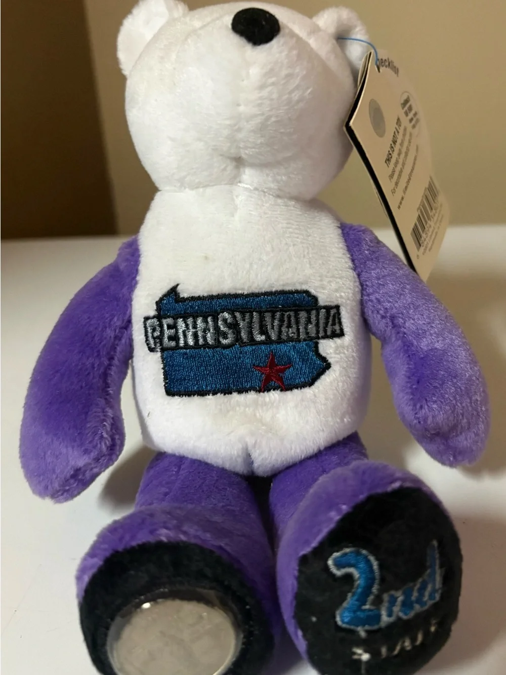 Pennsylvania Plush Bear in White and Purple - Souvenir Keepsake